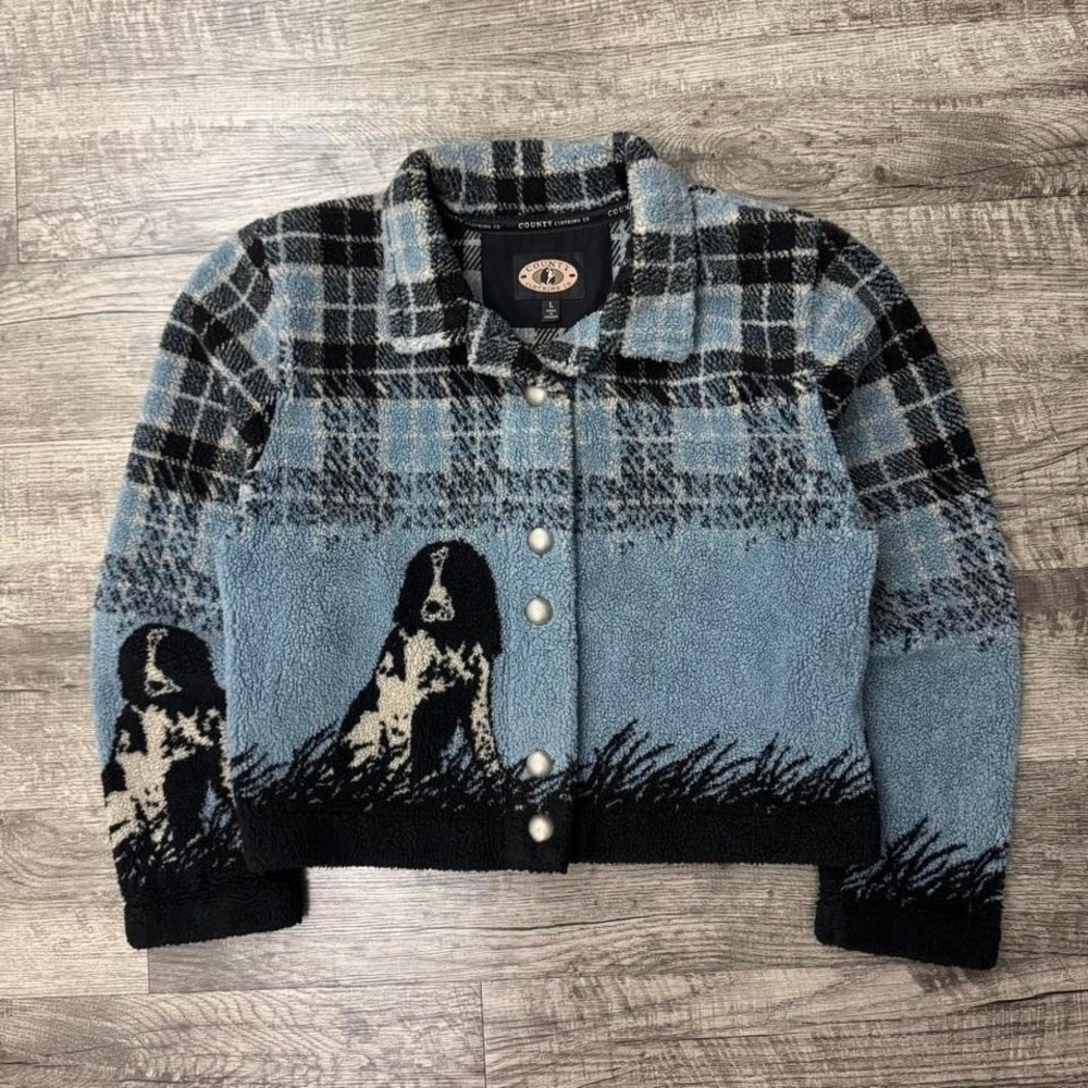 Vintage Dog Animal Fleece Button Cropped Jacket County Clothing Co Sz L